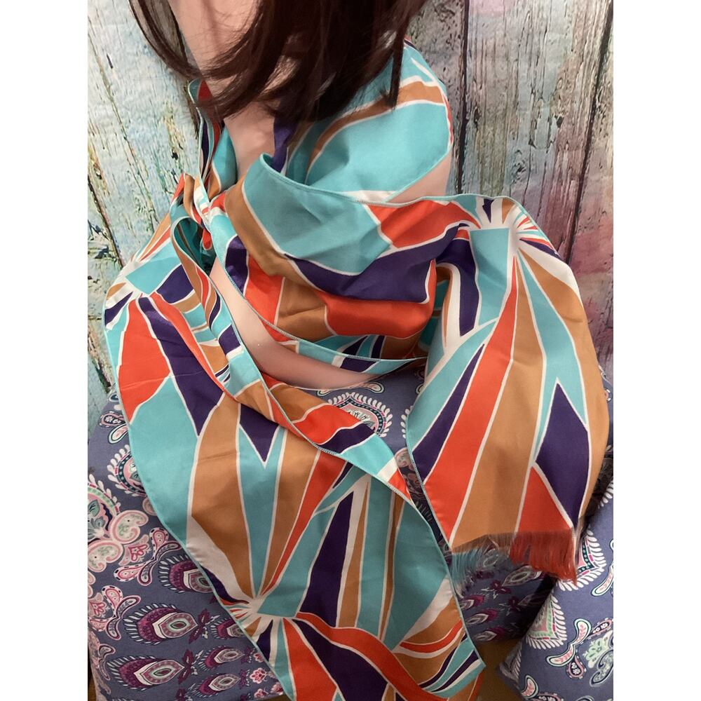 Vintage Multi Colored Blue Scarf Made in Japan Designer Scarf